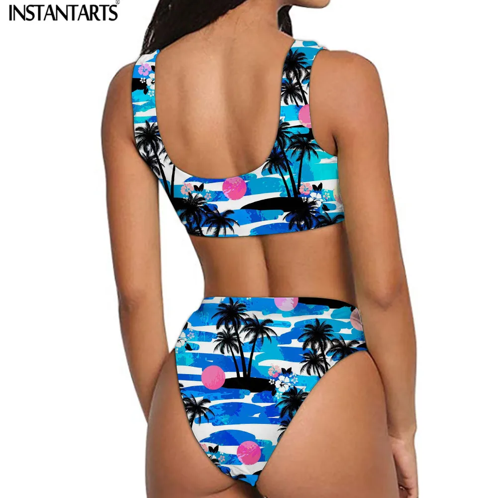 Женский купальный костюм INSTANTARTS пляжный купальник с принтом тропических листьев