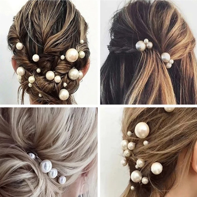 Women U-shaped Pin Metal Barrette Clip Hairpins Simulated Pearl Bridal Tiara Hair Accessories Wedding Hairstyle Design Tools