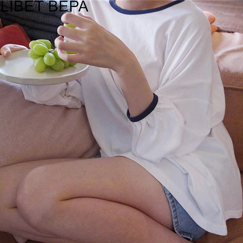 Женская Базовая Футболка с рукавами фонариками свободная повседневная футболка