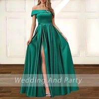 long evening dresses sexy with split plus size a line off shoulder satin wedding party dress long formal prom evening dresses