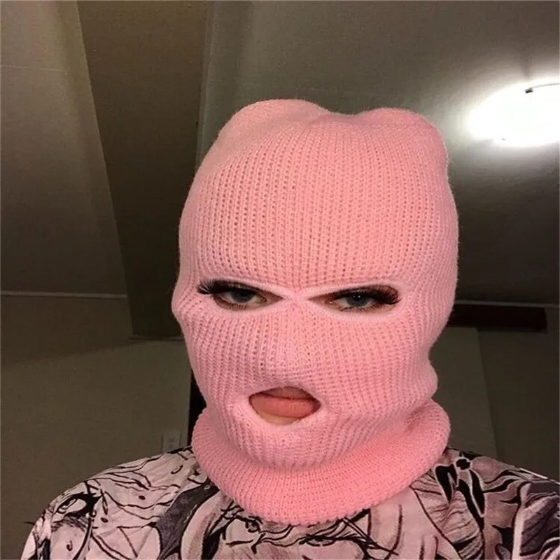 

New Fashion Eye Holes Ski Mask Knitted Warm Winter Balaclava Face Masks Men and Women Outdoor Sports Hat Solid Color Beanies Cap