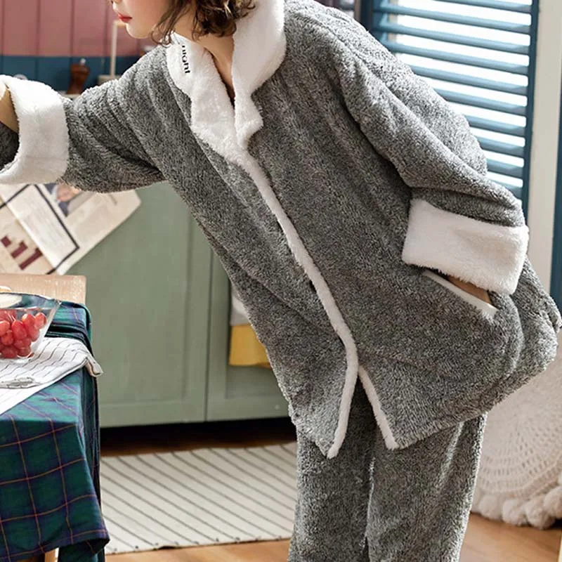 2019 зимняя женская пижама Коралловая бархатная Пижама фланелевая теплая