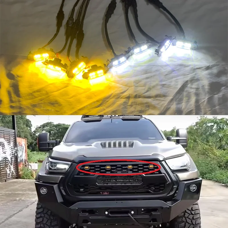 Modify Racing Grill White LED Lamps Amber LED Light External Decoration Grille Lamp For HILUX REVO TACOMA ROCCO
