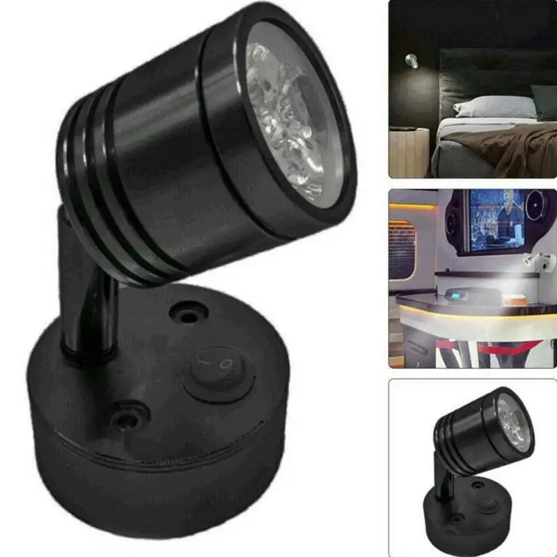 

Aluminum LED Reading Light Black Camper Caravan Home Spot Switch Ultra Thin 2X
