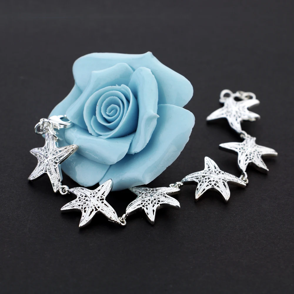 

Горячая 925 стерлингового серебра браслеты с подвесками в виде морской звезды цепь браслет для женщин моды Свадебная вечеринка рождественск...