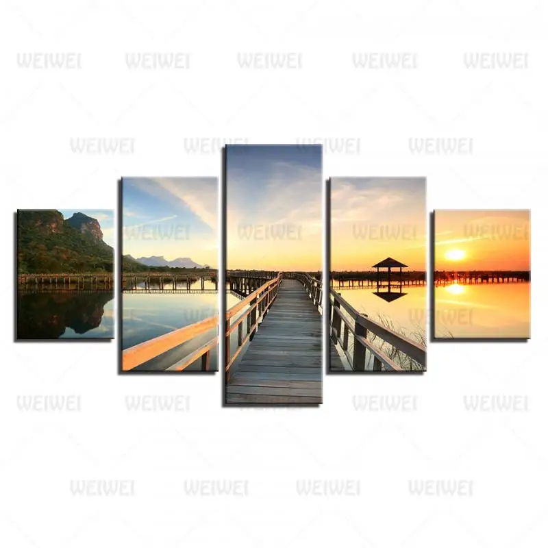 

Canvas Painting The Single-Plank Bridge On The Lake In The Sunset Home Wall Decoration Poster Use In Bedroom and Living Room Wal