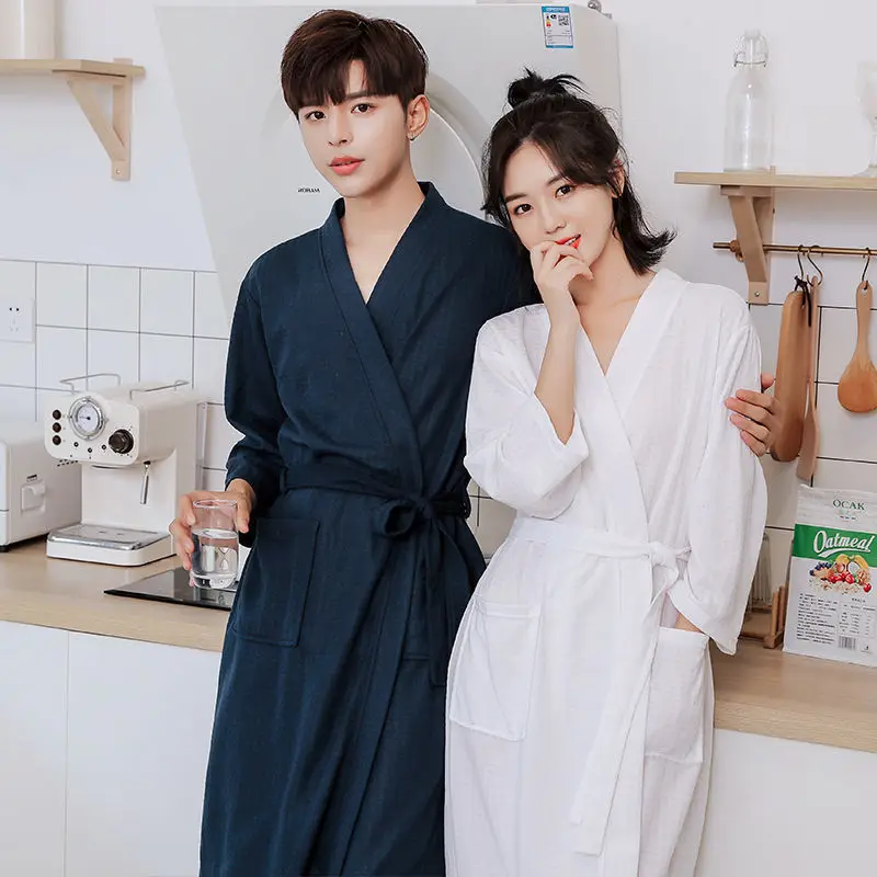 Spring Autumn Sleepwear Robe Spring Thin Kimono Women Nightgown Solid Long-Sleeve Terry Home Clothes Waffle Bathrobe for Female