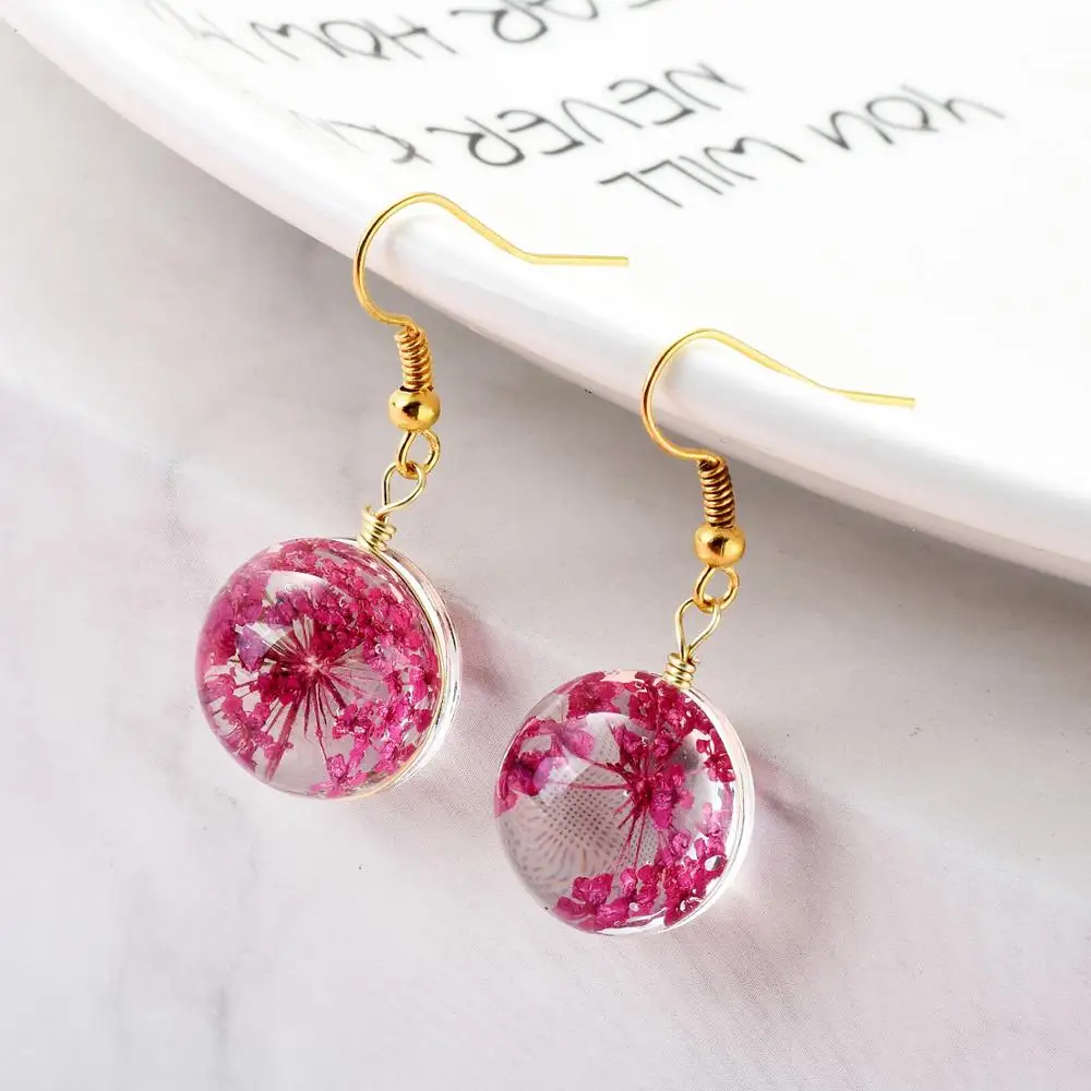 SONGDA Newest Colorful Dried Flower Earrings Transparent Glass Ball Dangle Earrings Wedding Cute Ear Drops Modern Women Jewelry images - 6