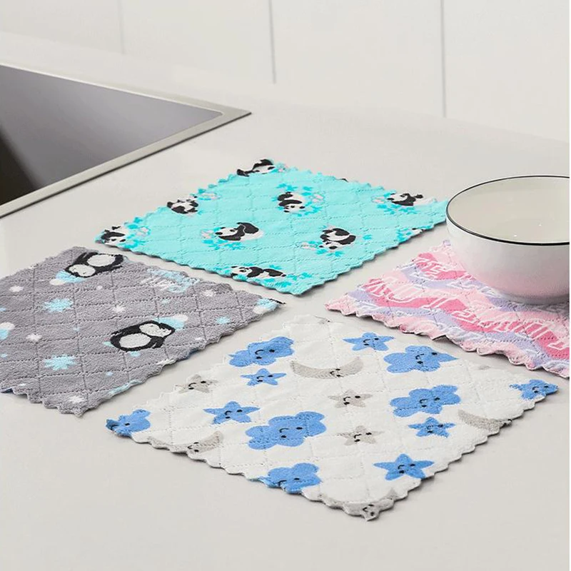 

5/10pcs Super Absorbent Kitchen Towels Soft Microfiber Cleaning Cloths Non-stick Oil Dish Cloth Rags For Kitchen Household Dish