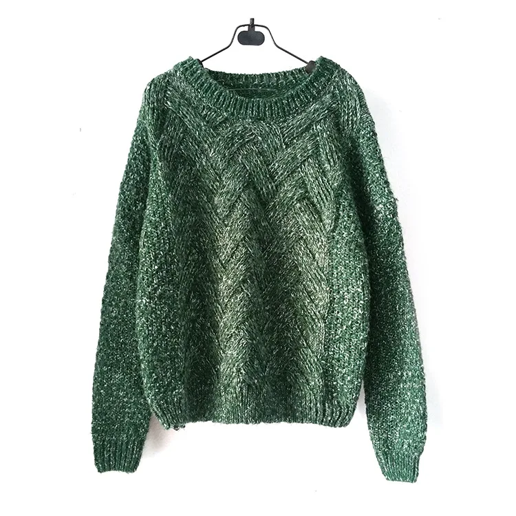 

2020 Women Pullover Female Casual Sweater Plaid O-neck Long Sleeve Mohair Sweater Autumn And Winter Style