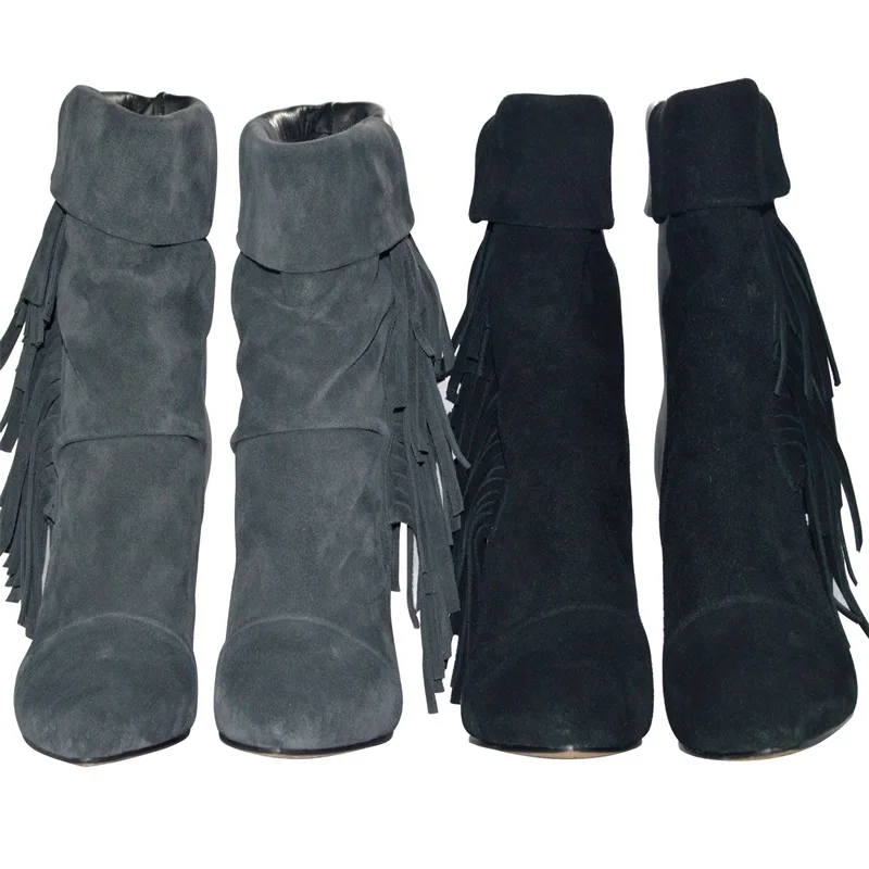 Женские зимние кожаные Ботинки на каблуке весенние замшевые рабочие ботильоны с