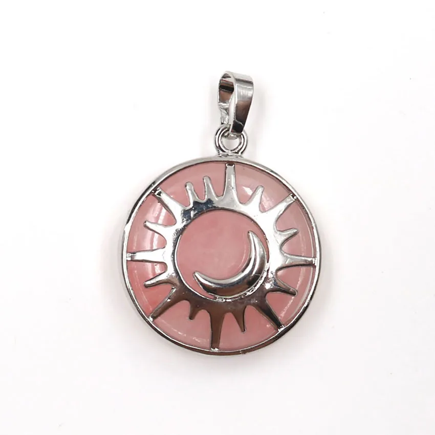 FYJS уникальное серебро солнце и полумесяц круглой формы камень аметист кулон