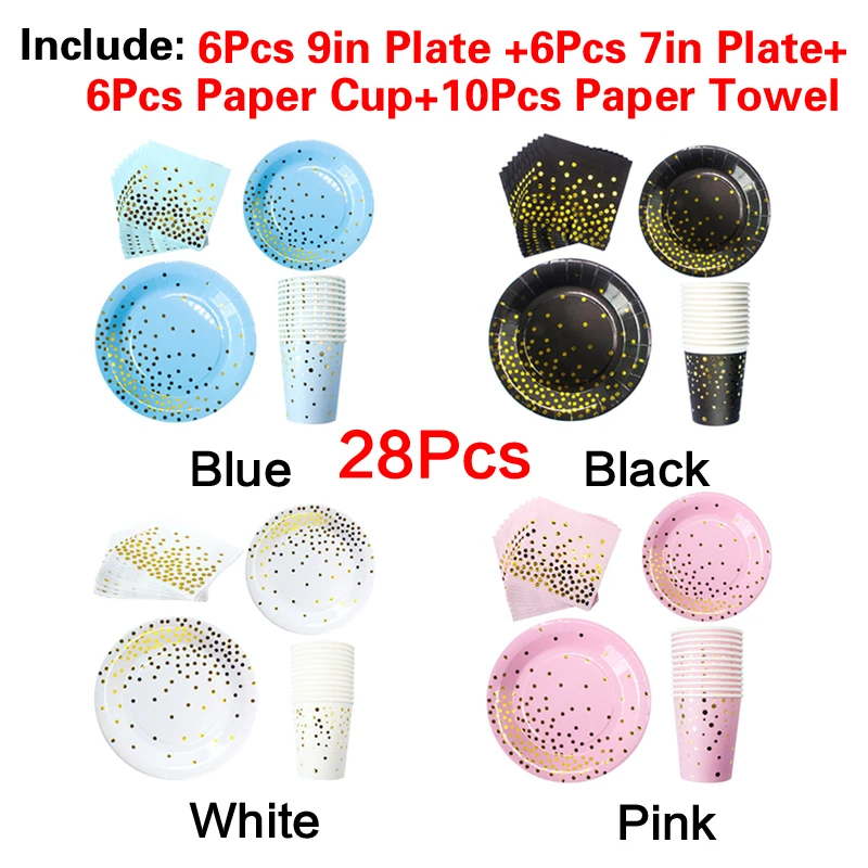 

Polka Dot Stamping Disposable Tableware Paper Plate Cup Birthday Party tableware Supplies Dinner Plate Set