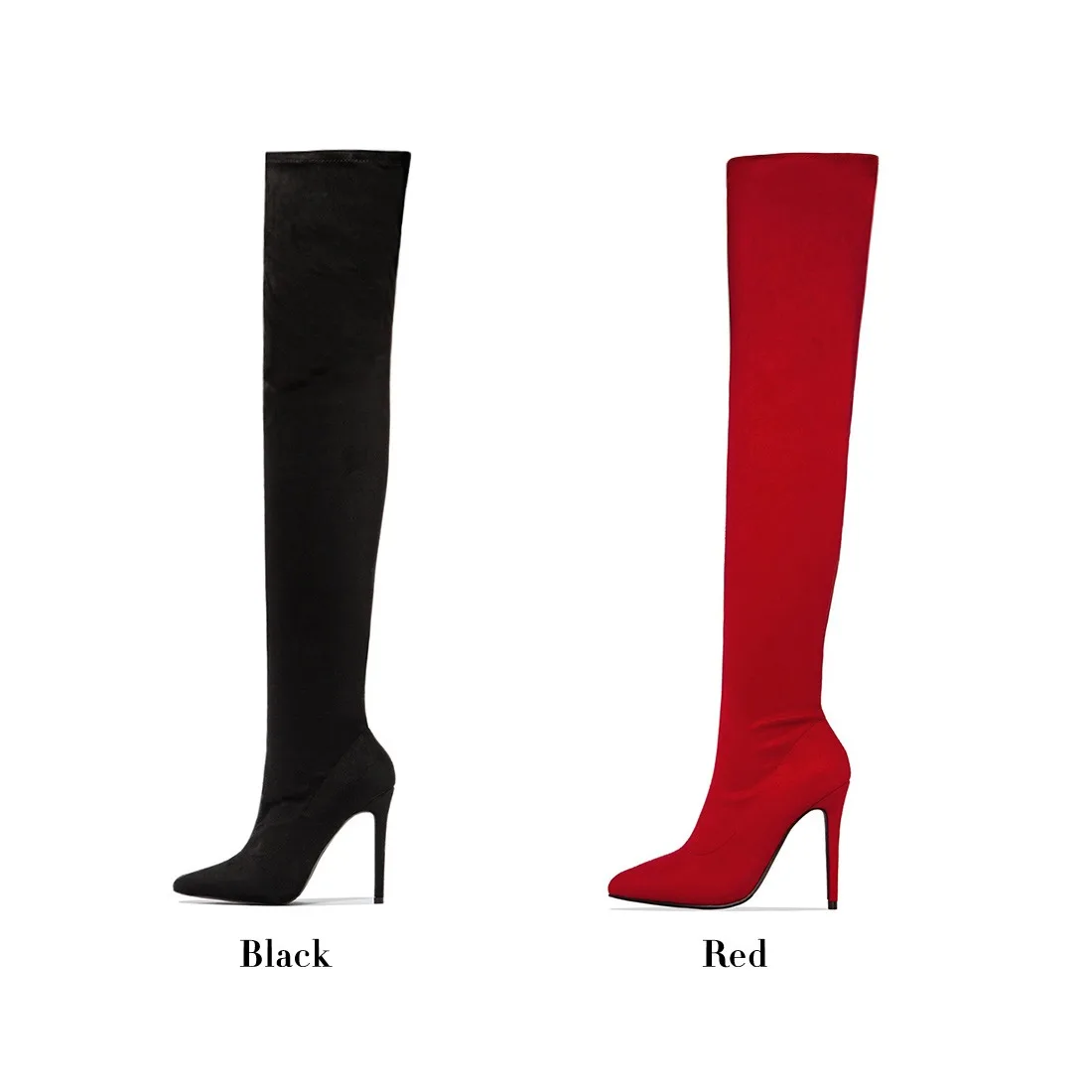 Черные саги выше колен на молнии Зимняя обувь высоком каблуке для женщин 2021