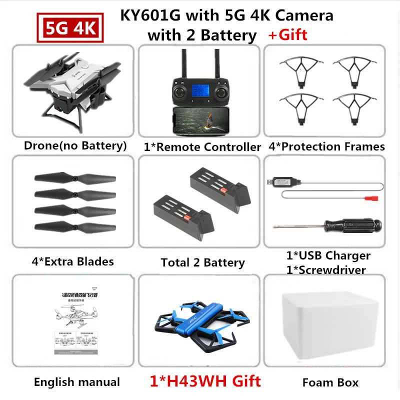 W2 4K Cam Foam Box Радиоуправляемый Дрон KY601G gps Квадрокоптер с 5G 4K HD камерой 2000 м Дистанция управления Pro селфи следуем за мной Квадрокоптер Fly 20 минут - Цвет: W2 4K Cam Foam Box