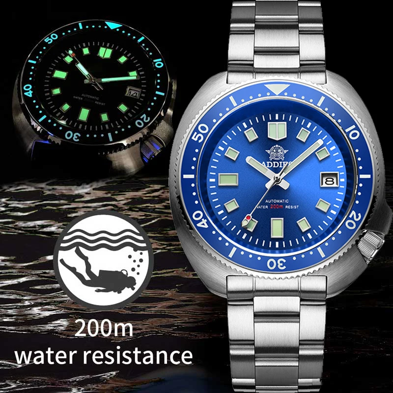 

ADDIES Automatic Watch Men Stainless Steel Dive Watches NH35 Sapphire Crystal Mechanical Watch Men 200M C3 Luminous Diver Watch