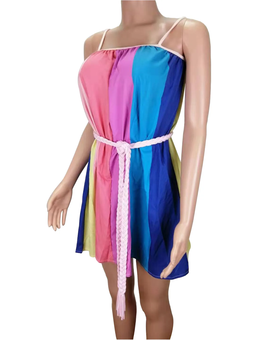 

Fashion Casual Dress O-Neck Patchwork Sleeveless Mini Halter Slim Sexy Chic Party Leisure Women Clothes