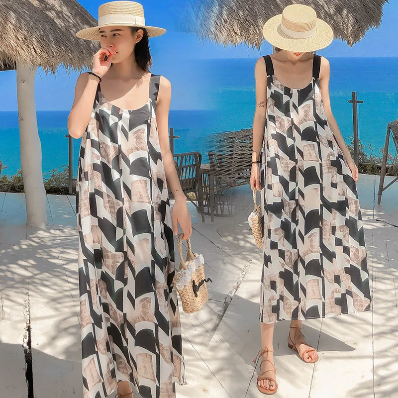 Женское шифоновое платье на бретельках Длинное Элегантное повседневное с