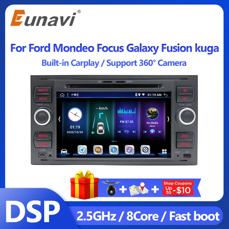 Verkaufen Android 10 Auto Multimedia Radio-Player GPS Für Ford Mondeo S-max Fokus C-MAX Galaxy Fiesta Transit Fusion Verbinden Kuga 2 Din DVD