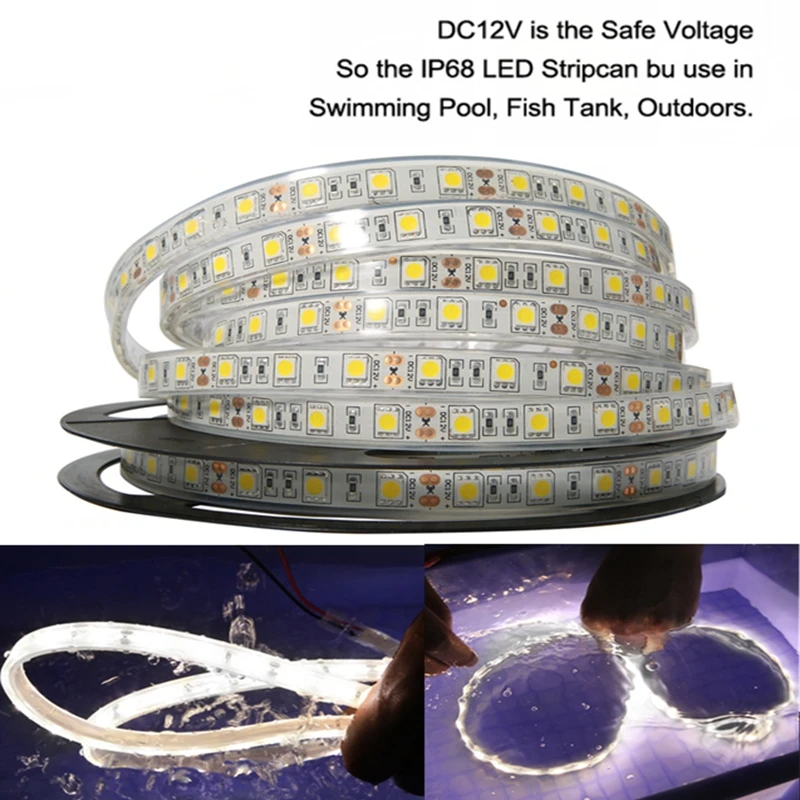 5050 светодиодная полоса IP68 Водонепроницаемый DC12V 60LED/M 5 м/лот для наружного