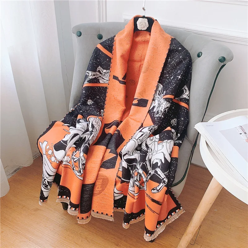 

Элегантная Женская Длинная толстая шаль, кашемировые шарфы из пашмины с цветочным принтом, новинка для осени и зимы, универсальные дорожные...