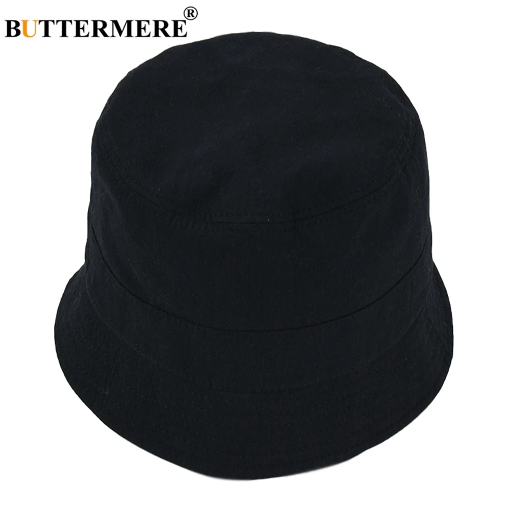 BUTTERMERE Summer Bucket Hat Womens Solid Orange Fishing Hat Japanese Harajuku Cotton High Quality Sun Protector Hat