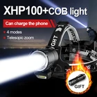Супер светодиодный налобный фонарь XHP100, самый мощный яркий налобный фонарь 18650, высокомощный перезаряжаемый налобный фонарь с USB для рыбалки, охоты, налобный фонарь