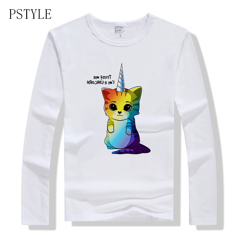 Pstyle Футболка мужская футболка с длинными рукавами смешной Единорог Графические
