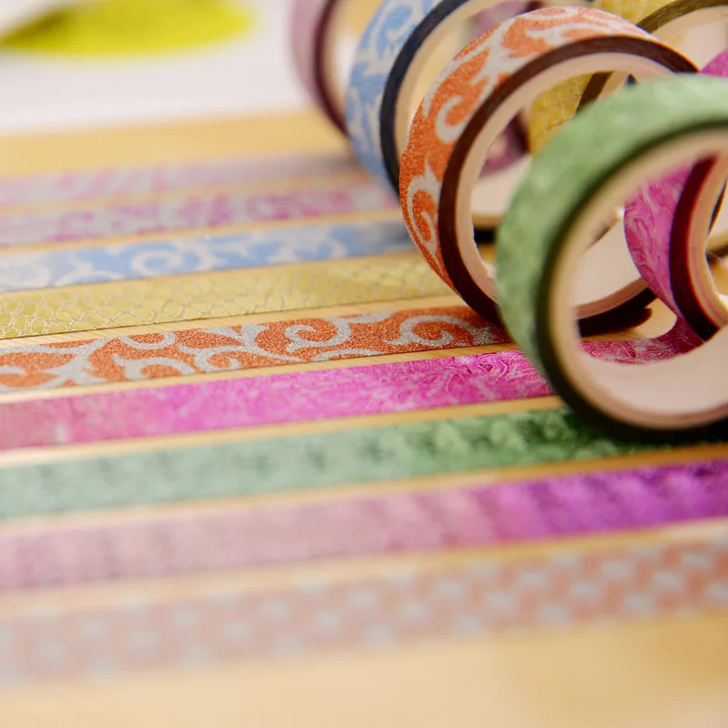 10 pcs/Lot Candy color Glitter masking tapes Shining stickers 15mm*3m decorative for scrapbooking Stationery FJ141 | Канцтовары для