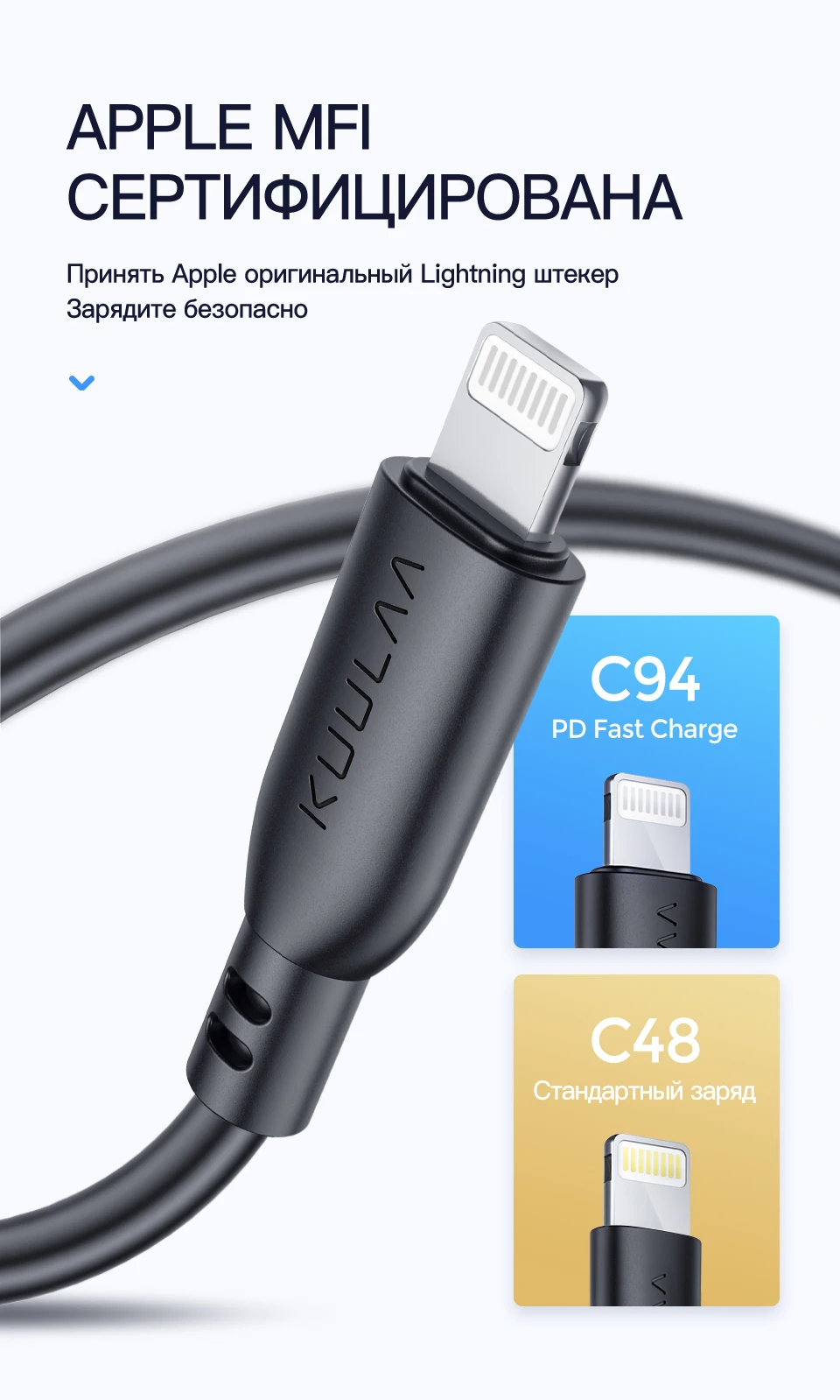 KUULAA MFi USB C к Lightning Кабель для iPhone 11 Pro Max X XS 8 XR 18 Вт PD Быстрая зарядка usb type C кабель для Macbook USB-C шнур