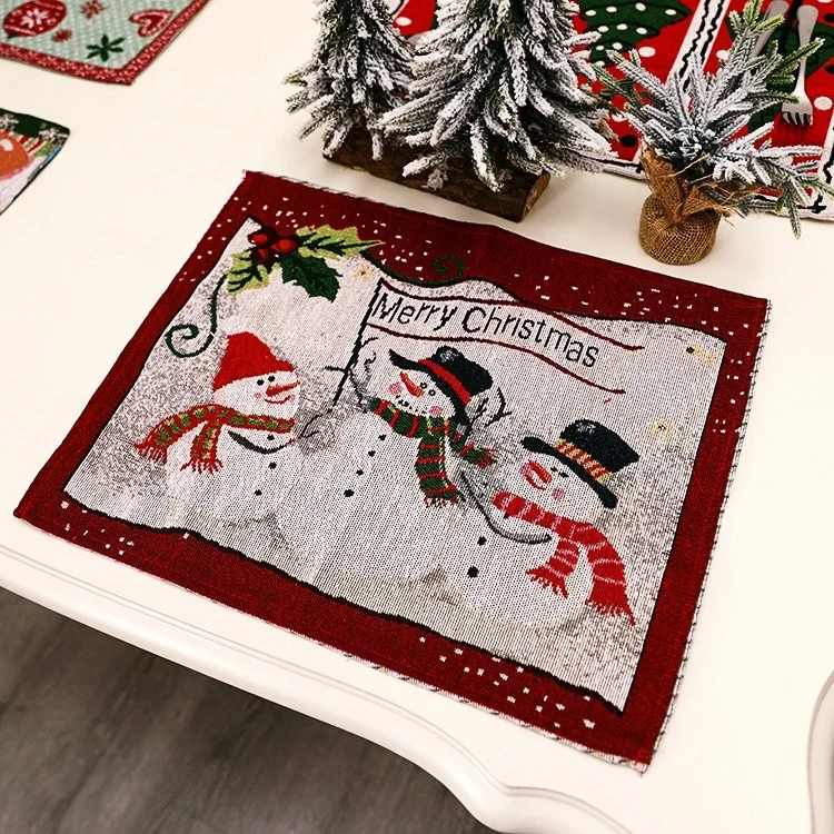 

2022 Christmas Decoration, 33*47cm,Santa Claus, Snowman,Elk Pattern Placemat,New Year Home Decoration,Living Room Table Setting,