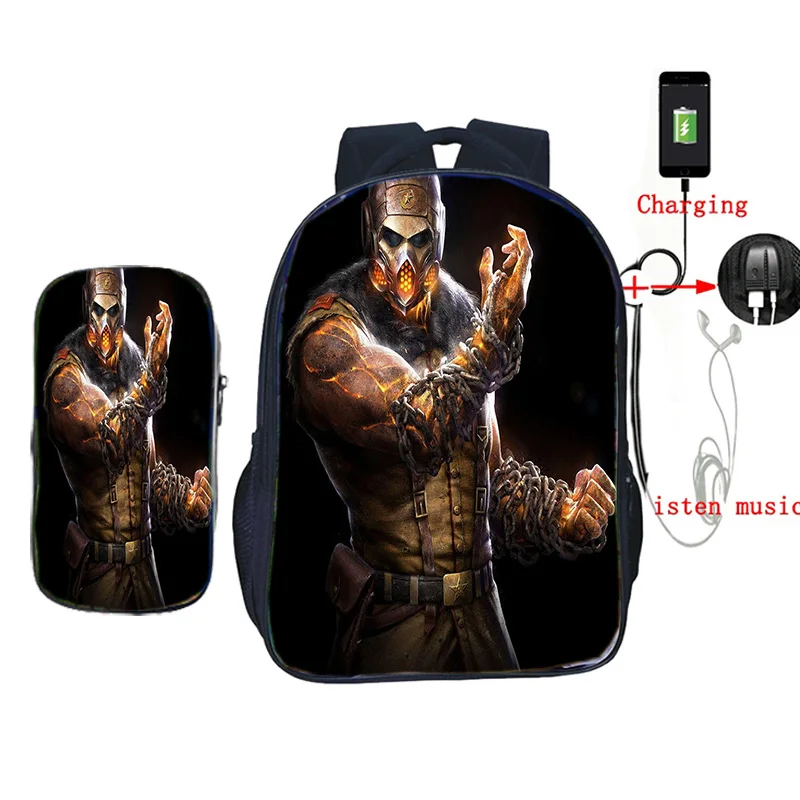 2 шт./компл. USB зарядка школьная сумка Скорпион в Mortal Kombat X маска рюкзак для