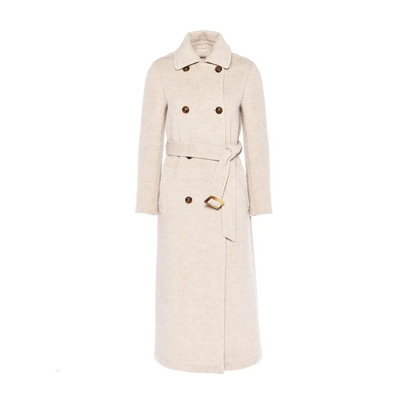

and 2020 autumn winter new llama cashmere double-breasted slim waistband wool woolen coat female thick