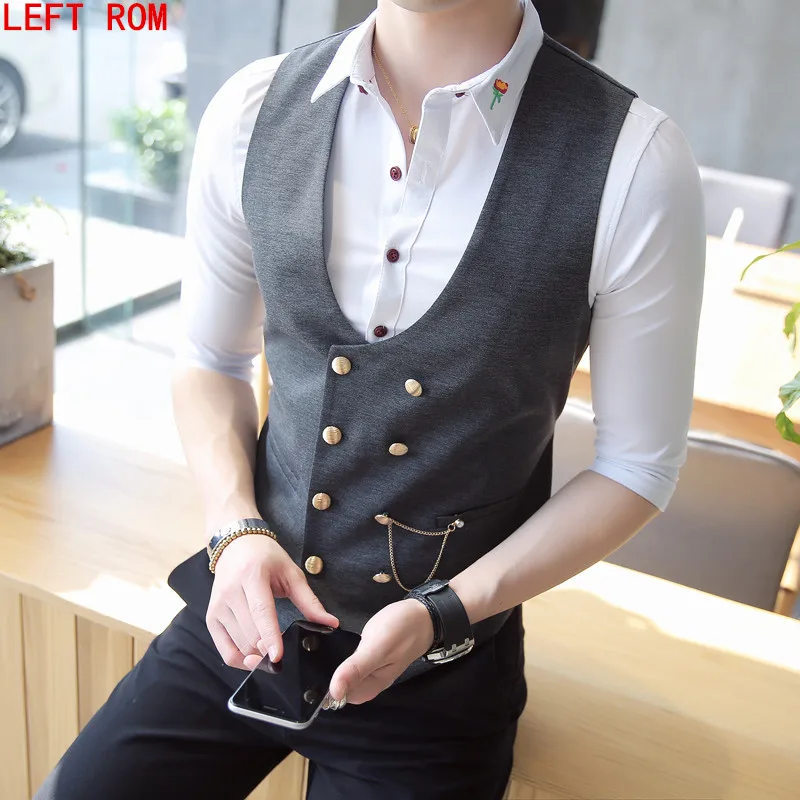 Мужской двубортный жилет черный классический большого размера M 5XL|vest suit|dress suit