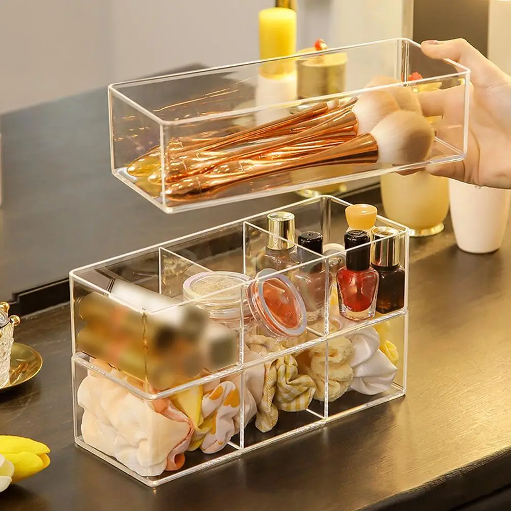 

Clear Acrylic Makeup Layered Storage Box Dressing Table Cosmetic Lipstick Finishing Grid Box Desktop Drawer Storage Compartment