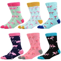mens fashion crew socks novelty skateboard flamingo cartoon kawaii cotton socks happy women winter warm funny cute socks