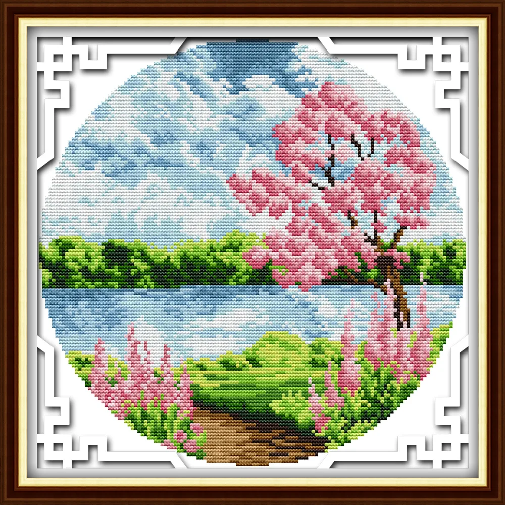 

Everlasting Love River Valley Four Seasons Chinese Cross Stitch Kits Ecological Cotton 14CT 11CT Printed Home Decoration