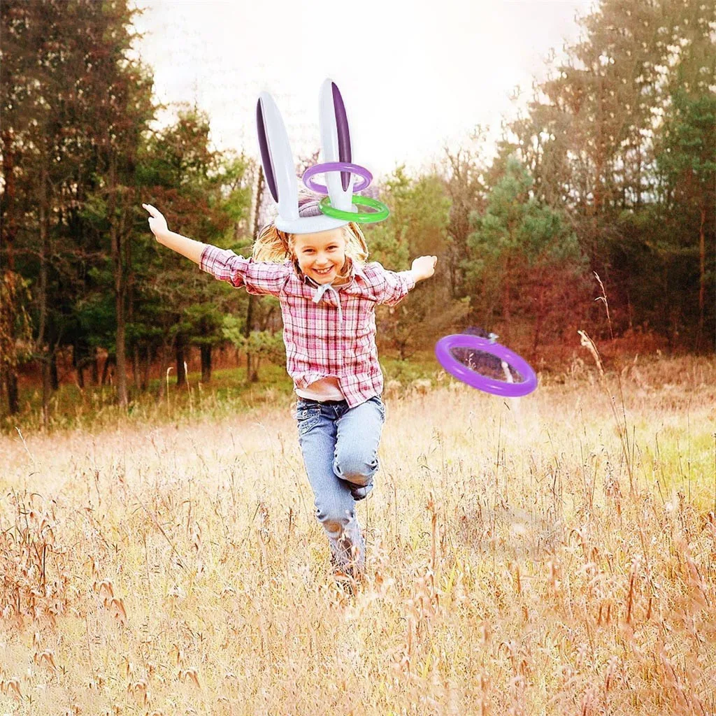 

2Set Inflatable Toy Easter Bunny Inflatable Rabbit Ears Hat Inflatable Ring For Easter Bunny Party Game Kids Outdoor Ferrule Toy