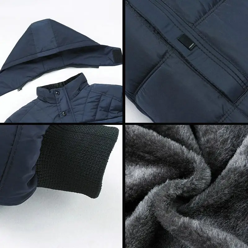 Outdoor Simple Middle-aged Plus Velvet Thickening Hooded Winter Casual Warm Windproof Father's Gift Men Coat