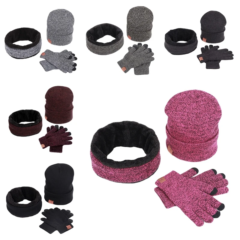 3 шт./компл. зимняя шапка с напуском шарф теплые перчатки комплект теплой одежды