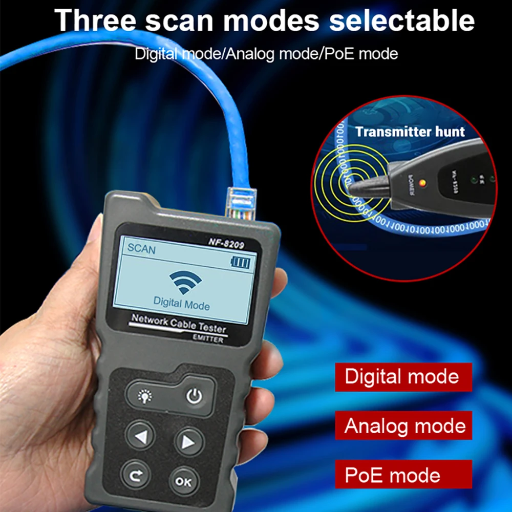NF-8209 с ЖК-дисплеем измеритель длины Lan-кабеля проверка проводов POE CAT5e Cat6 CAT6a