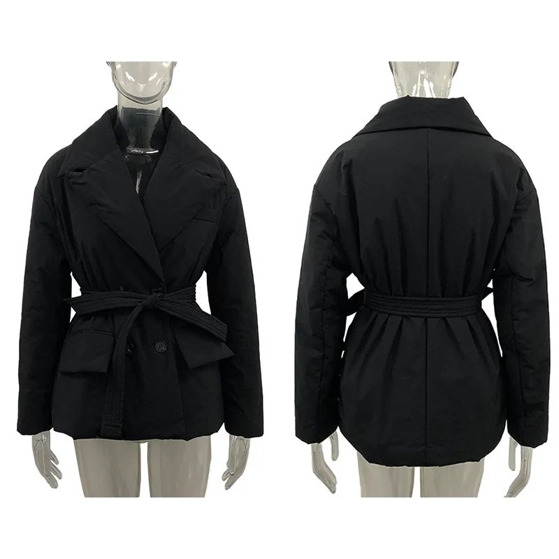 Malina - Veste с хлопковыми карманами простые для женщин пальто двойные твердые поясом