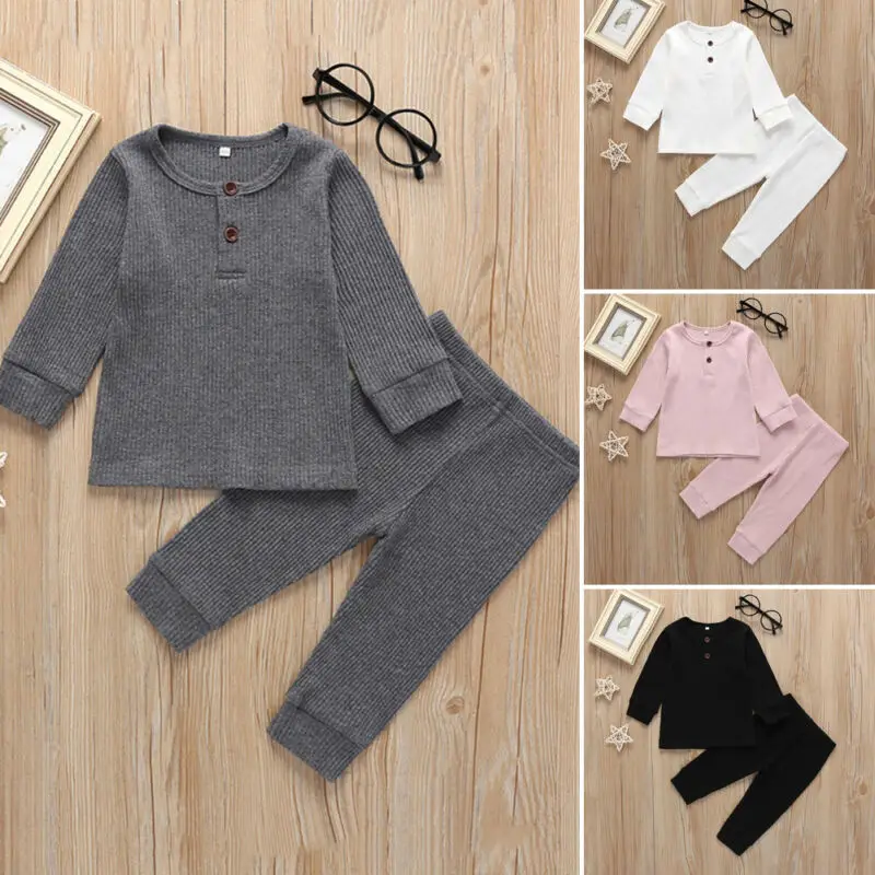 0-3Years Newborn Baby Boy Girl Clothes Knitted Cotton Long Sleeve Tops Trousers Outfit | Детская одежда и обувь