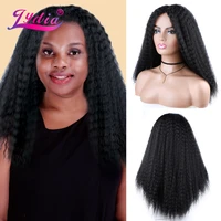 lydia long kinky straight synthetic hair wigs for african american women natural head line black 18 22 inch kanekalon afro wig