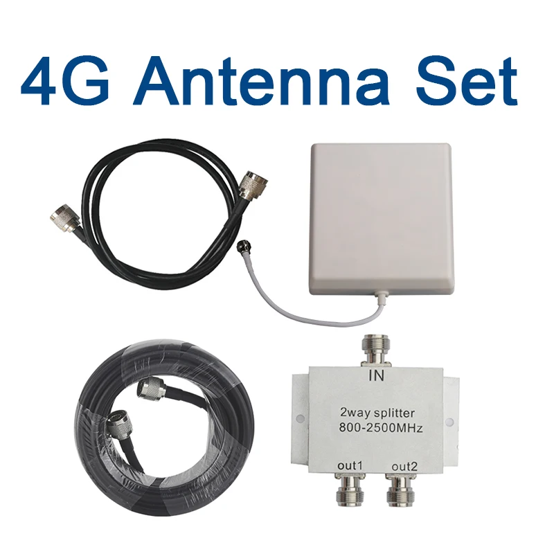 4G Antenna Set 900+1800+2100 MObile Signal Repeater 2 Way Power Splitter+ 9dBi Panel Antenna +1Meters &10 Meters Coaxial Cable