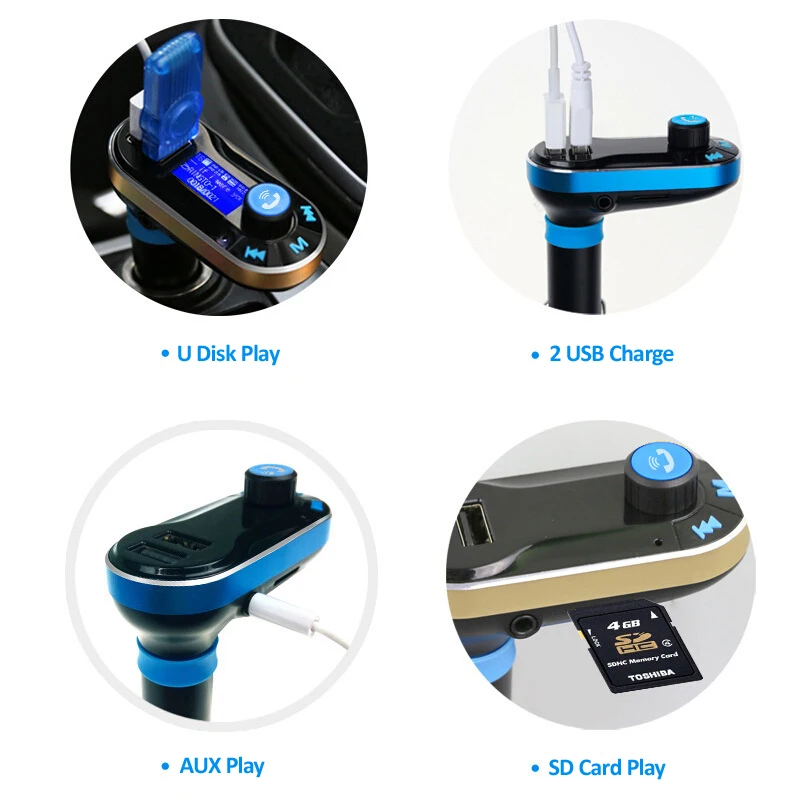 dual usb car charger adapter aux line in u disk mp3 music player phone charge realme poco redmi cubot doogee audio transmitter free global shipping