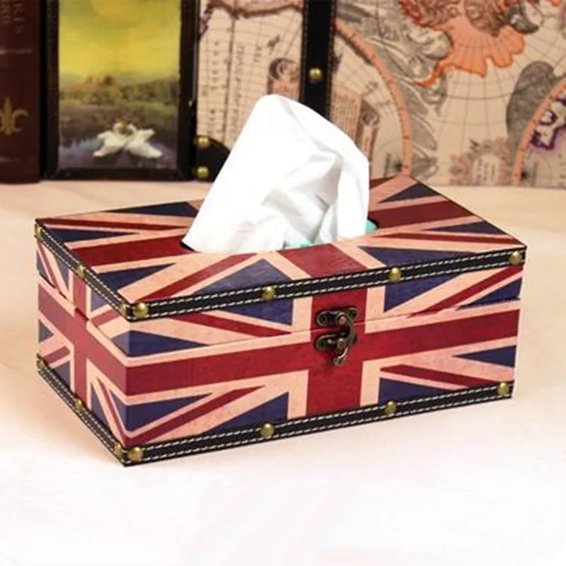 

Towel Napkin Home Case shop Leather style iron Dispenser Tissue Decoration Container Retro Office European lock American Paper