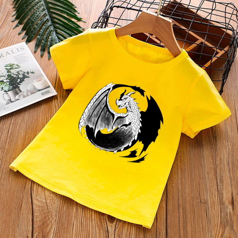 

Clothes for Teens Cotton Printed T-Shirt With Cartoon Flying Dragon Fashion Harajuku Style TS Suitable For Boys/Girls Ages 4-14