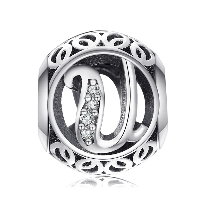 JewelryPalace Мода Письмо A-Z кубического циркония Aucthentic 925 пробы серебряный шарм для изготовления браслет DIY ювелирных подарок - Окраска металла: U