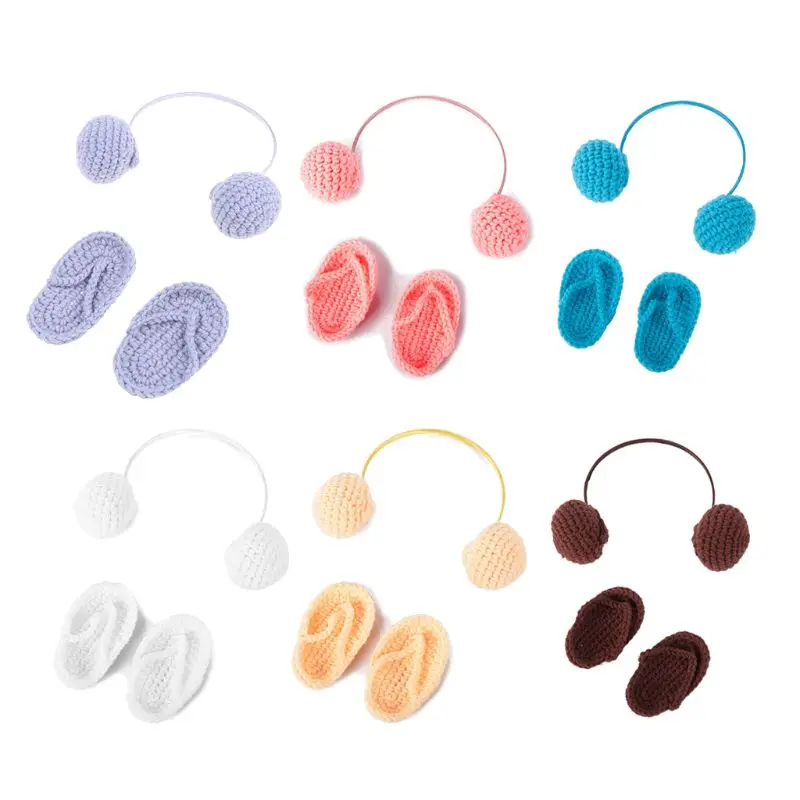 Accesorios de fotograf&iacute;a para reci&eacute;n nacido, zapatillas de ganchillo a mano para beb&eacute; + juego de auriculares, accesorios para fotos de beb&eacute;, zapatos, accesorios de fotograf&iacute;a 900C-0